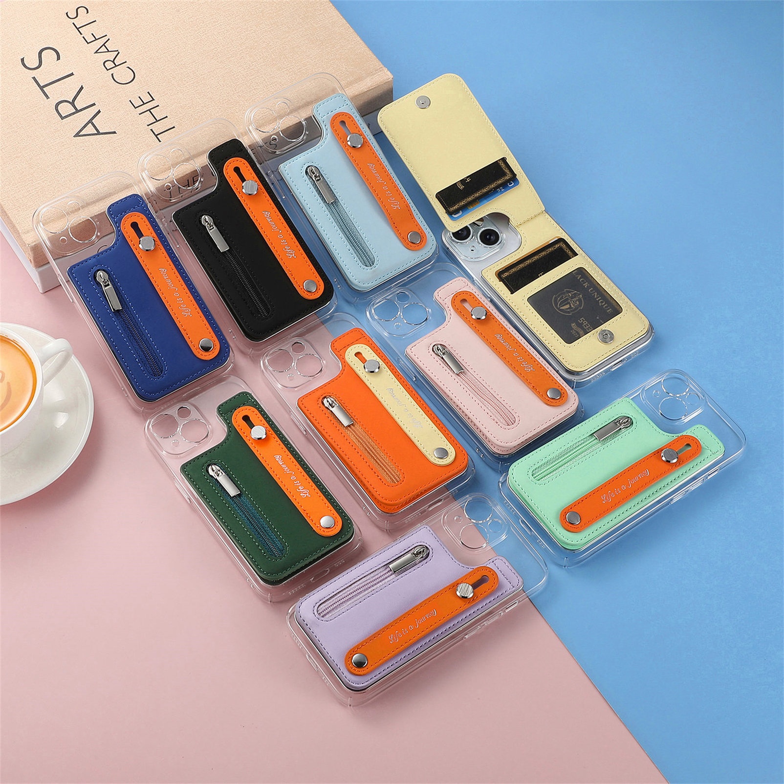 TechGlobe Macaron Color New Phone Flip Wrist Strap Storage Gift Case Back Adhesive Card Holder_voghion.com