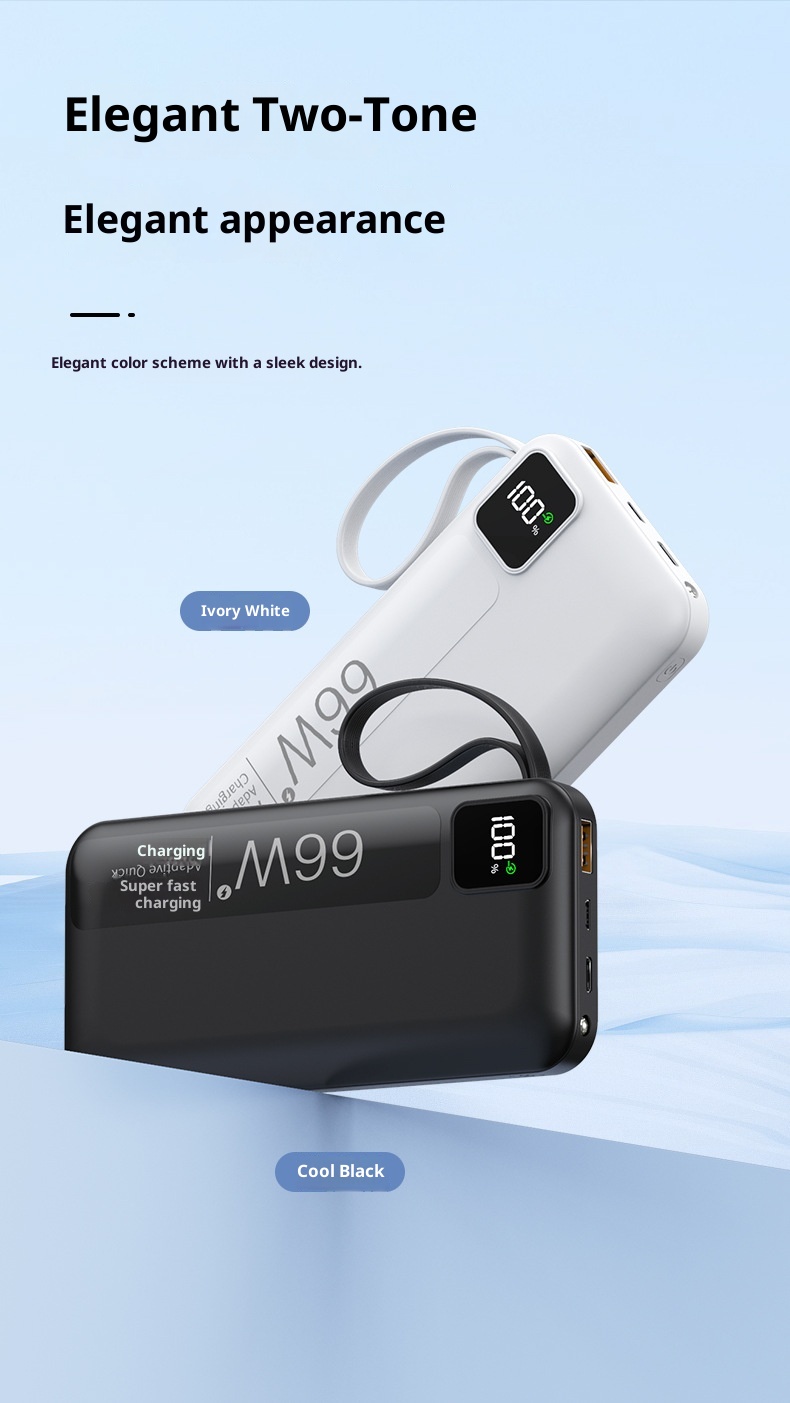 techglobe KC Cross-Border Super Fast Charging Bank 20000mAh With Built-in Cable Large Capacity Compact Portable Customizable_voghion.com