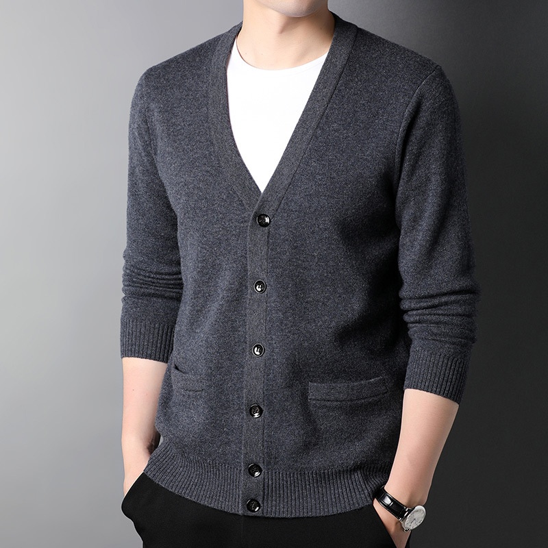 boy Boy Boy Boy Factory Store Men's Casual Knitted Cardigan Winter Middle-aged And Young Thickened Warm Base Layer 100% Pure Wool_voghion.com