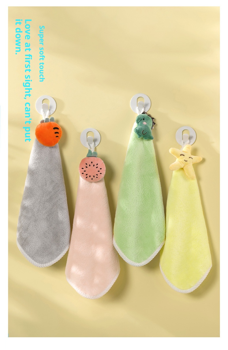 Lillian Jieyu Handhängendes, dickes Plüsch-Handtuch, saugfähig, schnelltrocknend, fusselfrei, kleines quadratisches Kinderhandtuch mit niedlichem Cartoon-Motiv_voghion.com