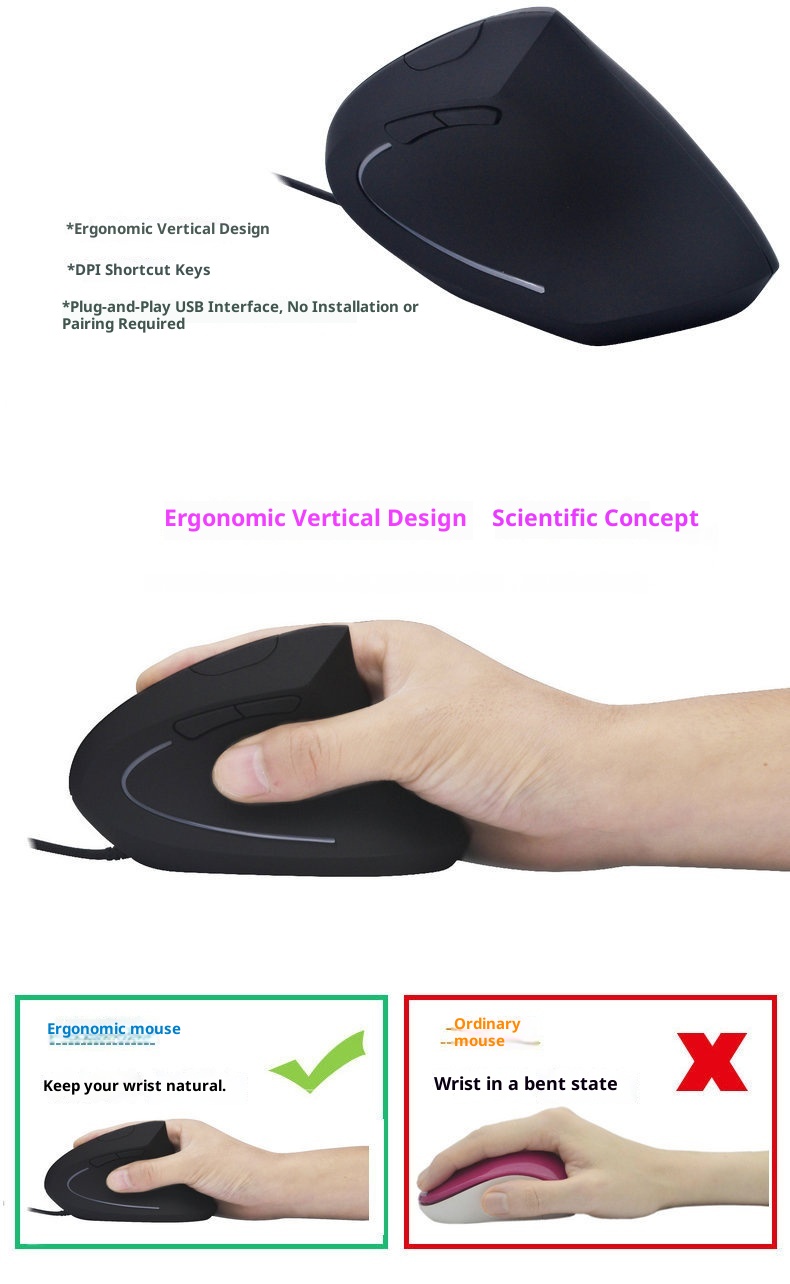 Techglobe New Optical Wired 5th Generation Luminous Matte Vertical Gaming Mouse With Wrist Rest For Men And Women Wholesale_voghion.com
