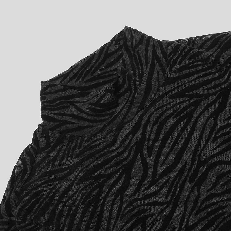 QFV507045555501<2 Cross-Border Spring Thin Zebra Pattern Stretch Inner Layer Base Shirt European And American Men's See-Through Tight High_voghion.com