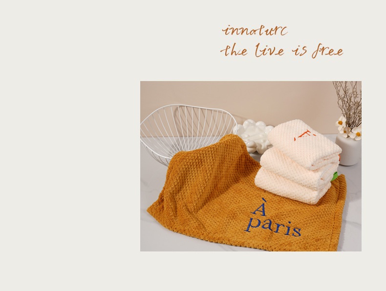 Lillian Nordic Simple Hanging Hand With Letter Embroidery Coral Fleece Absorbent Cloth For Small Children Towel_voghion.com