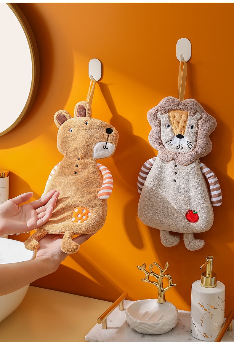 Lillian Cartoon Hanging Household Cute Animal Kitchen Hand Ball Bathroom Children's Square Towel_voghion.com