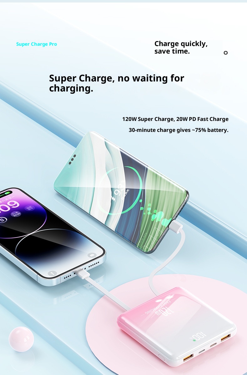 techglobe Cross-border Portable Compact Ultrathin Mini Fast Charging With Integrated Cable 20000mAh Large Capacity Mobile_voghion.com