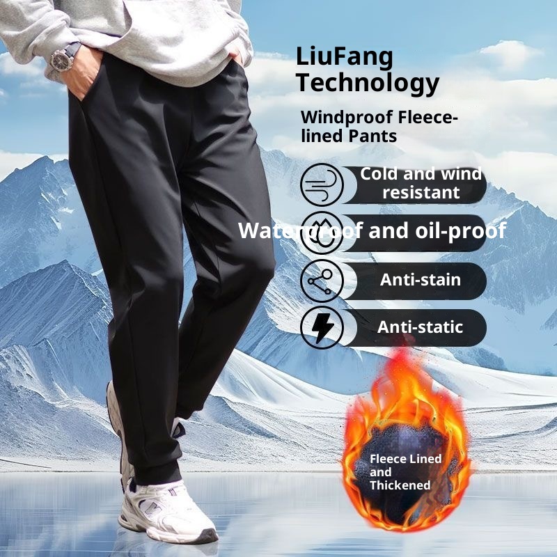 Pantaloni lunghi da uomo casual, sportivi, a vita alta, slim fit, con fodera in pile, unisex, antivento, autunno inverno 2025_voghion.com