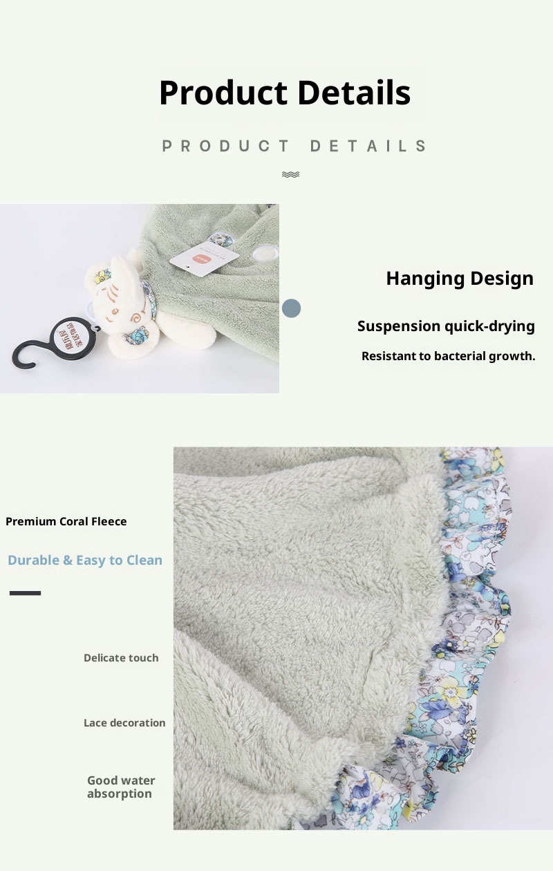 Lillian Cute Cartoon Animal Coral Fleece Children's Towel, Kangle House Hanging Thickened Absorbent Hand Towel Wholesale_voghion.com