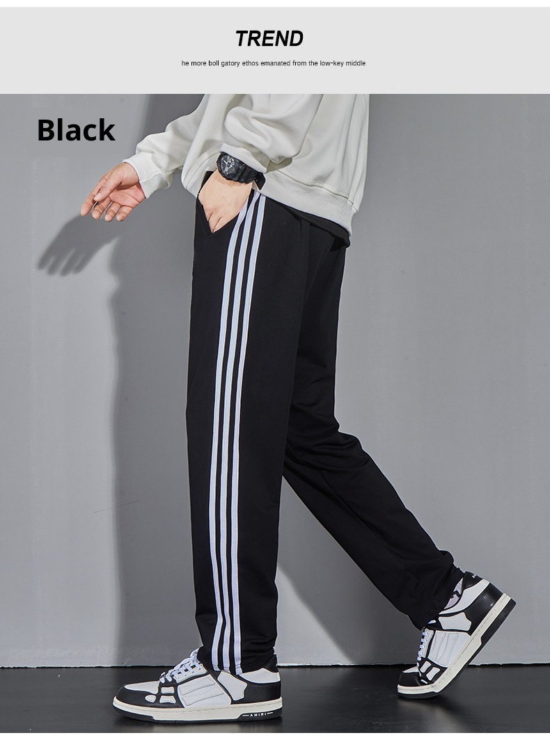 Pantaloni lunghi da jogging versatili a tre strisce per uomo, modello Strict, primavera e autunno, in puro cotone, comodi_voghion.com