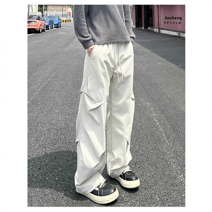 Pantaloni cargo da uomo in stile americano, autunno inverno, lavati, casual, dritti, alla moda, da paracadutista all'aperto, 2025_voghion.com