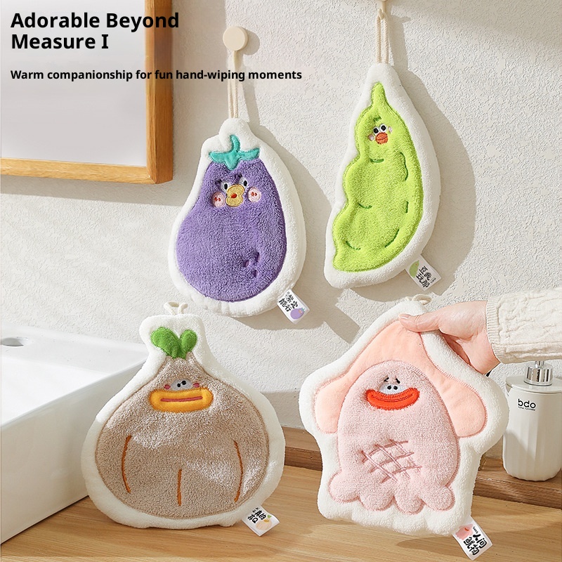 Lillian Cute Cartoon Hanging Three-Layer Thickened Coral Fleece Kitchen Bathroom Quick-Dry Hand Towel Handkerchief_voghion.com