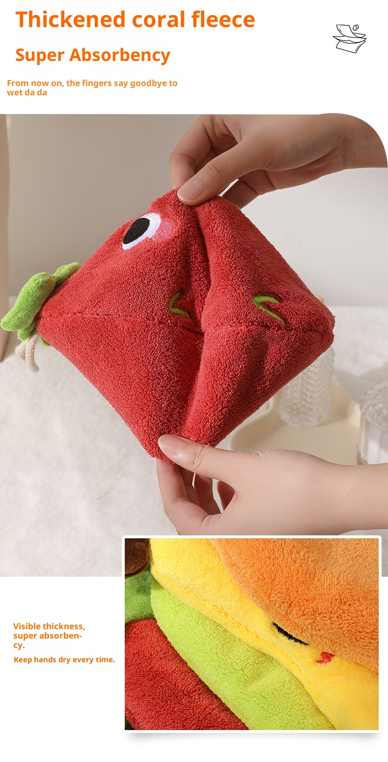 Lillian Xiguo Series Cute Hanging Hand Children's Coral Fleece Absorbent Towel Kitchen Bathroom Dual-use Handkerchief_voghion.com
