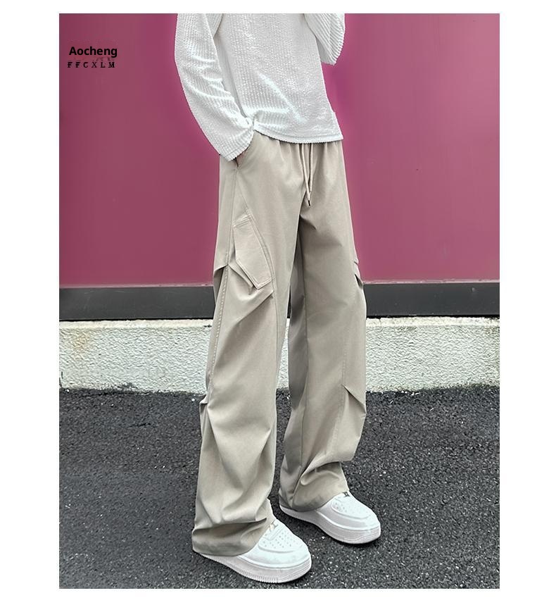 Pantaloni cargo da uomo in stile americano, autunno inverno, lavati, casual, dritti, alla moda, da paracadutista all'aperto, 2025_voghion.com