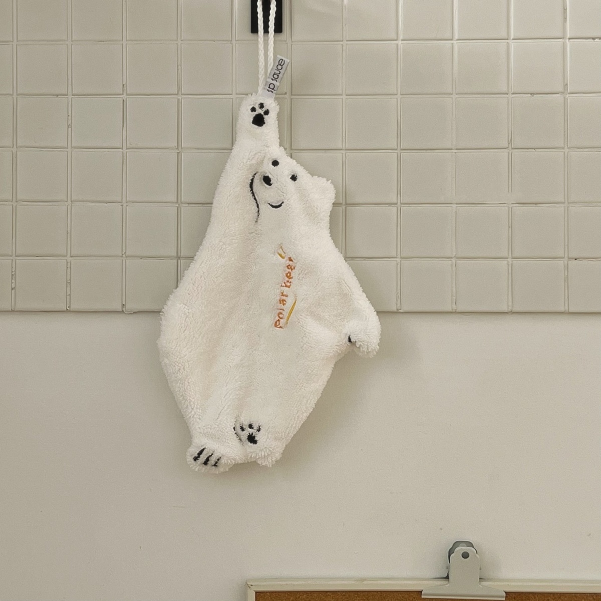 Lillian Polar Bear Hanging Hand Washing Baby Cute Coral Towel Kitchen Super Absorbent Thickened Cloth_voghion.com