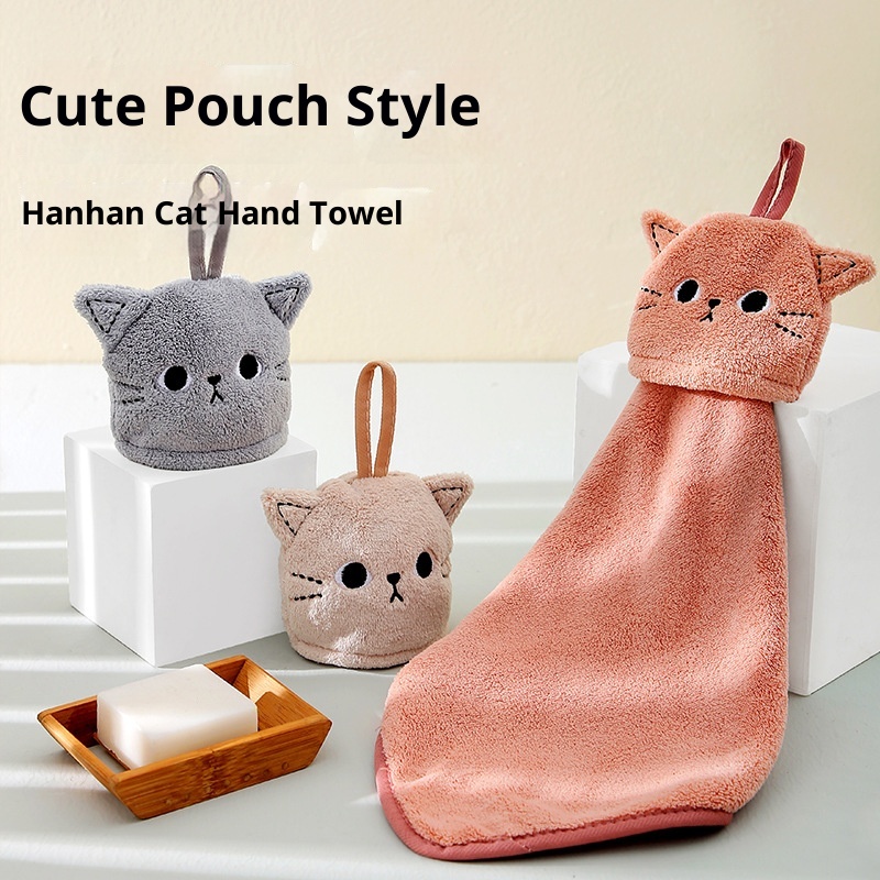 Lillian Korallenvlies Niedliches Katzen-Stickerei Hand Hängendes Saugfähiges Küchen-Badezimmer-Doppelverwendungs-Quadrathandtuch Großhandel_voghion.com