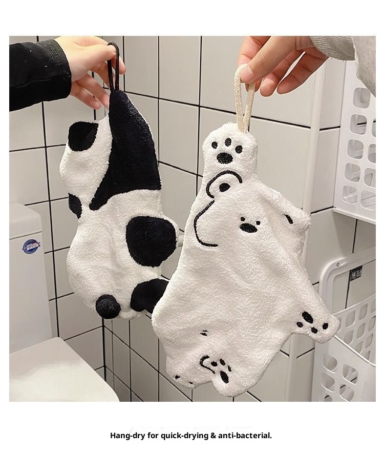 Lillian Cute Panda Hanging Coral Fleece Absorbent Quick-Dry Bathroom Hand Small Towel Kitchen Wiping Cloth_voghion.com