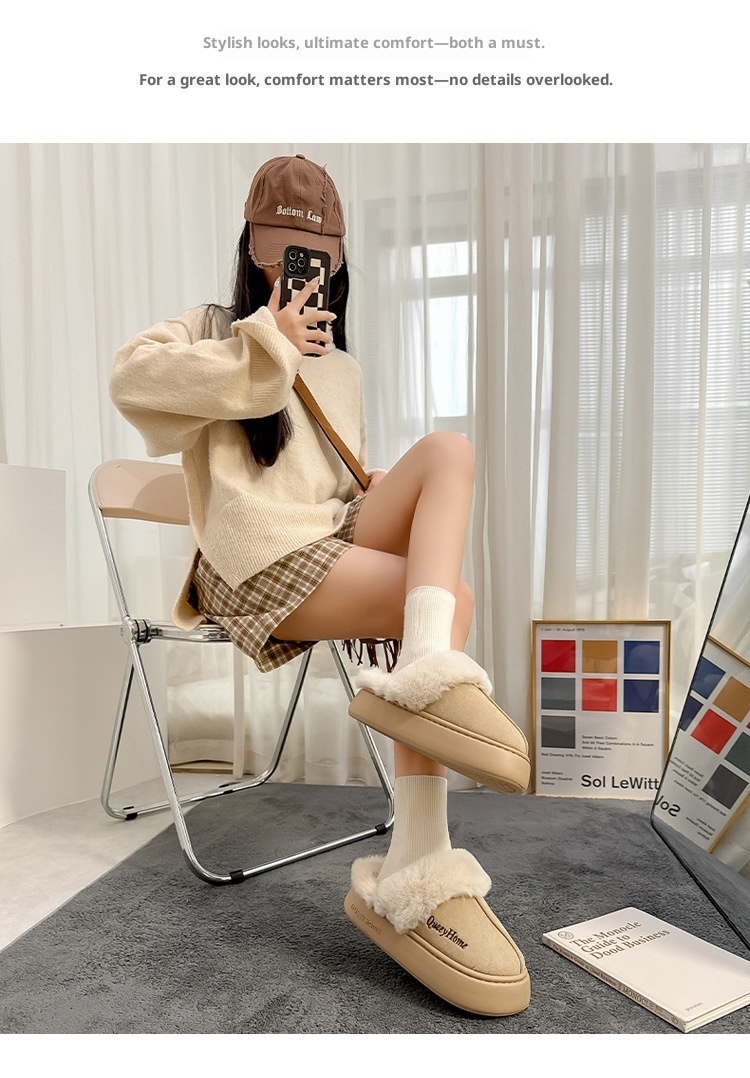 Zees Women's Cotton Autumn 2025 New Simple Fashion Indoor Home Non-Slip Furry Slippers Men Winter_voghion.com