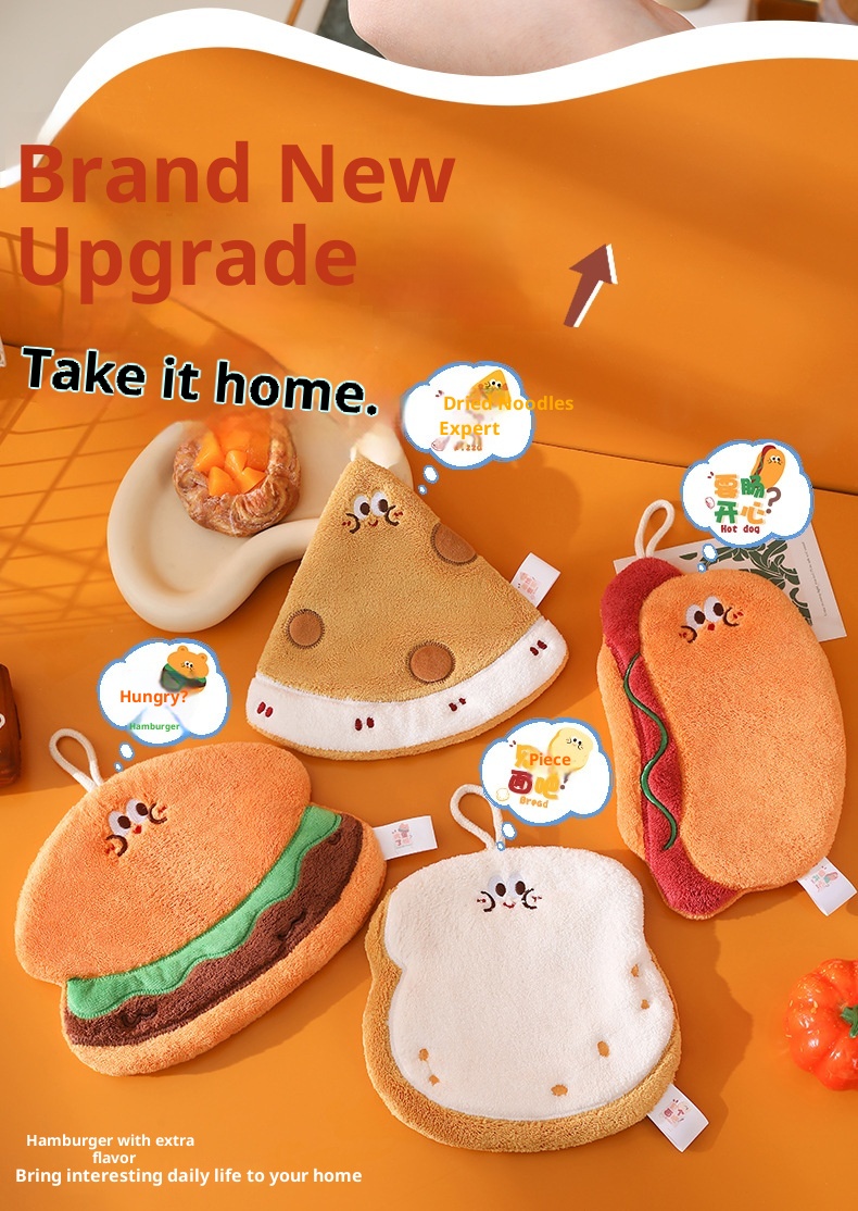 Lillian Nieuwe schattige cartoon hangende keukenhanddoek, snel drogend, drielaags verdikte koraalfleece handdoek_voghion.com