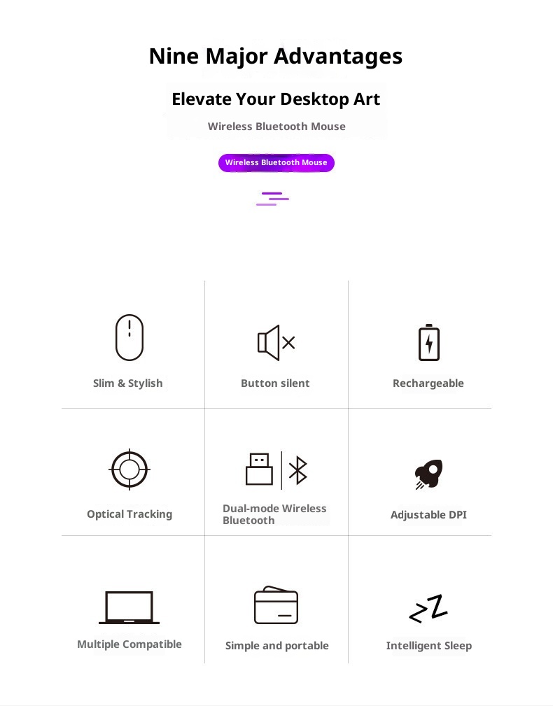 Souris sans fil silencieuse Techglobe Cross-Border, Bluetooth double mode, rechargeable et lumineuse, pour ordinateur portable ou de bureau._voghion.com