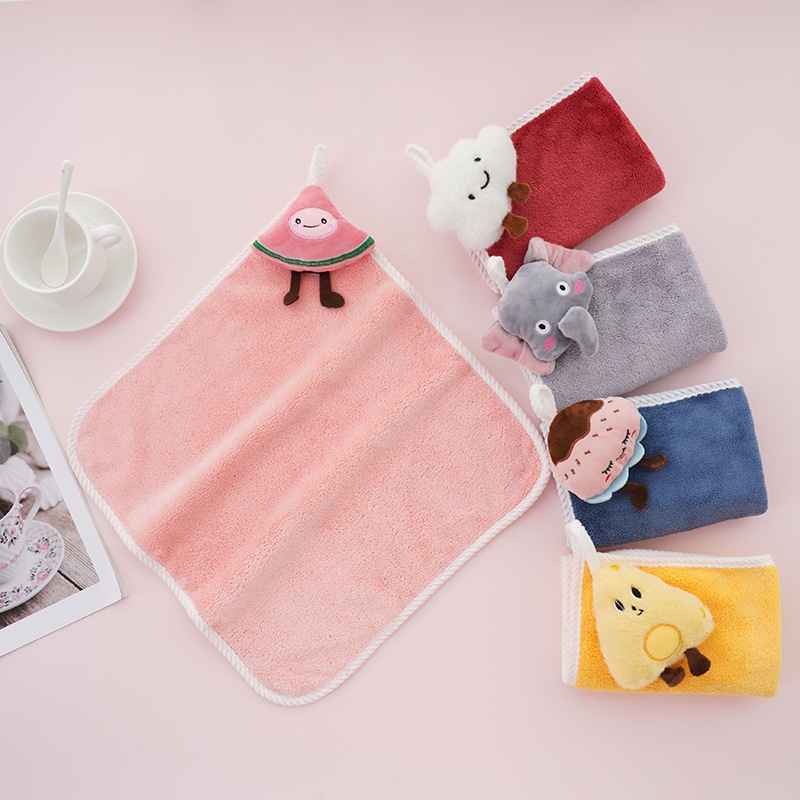 Lillian Coral Fleece Hangable Cartoon Plush Hand Cute Thickened Absorbent Non-Shedding Children's Square Towel Wholesale_voghion.com