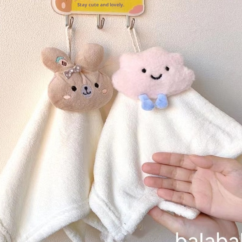 Lillian Absorbent Quick-Dry Household Kitchen Cloth Bear Pineapple Square Baby Hand Towel Cloud Hanging Coral Fleece_voghion.com