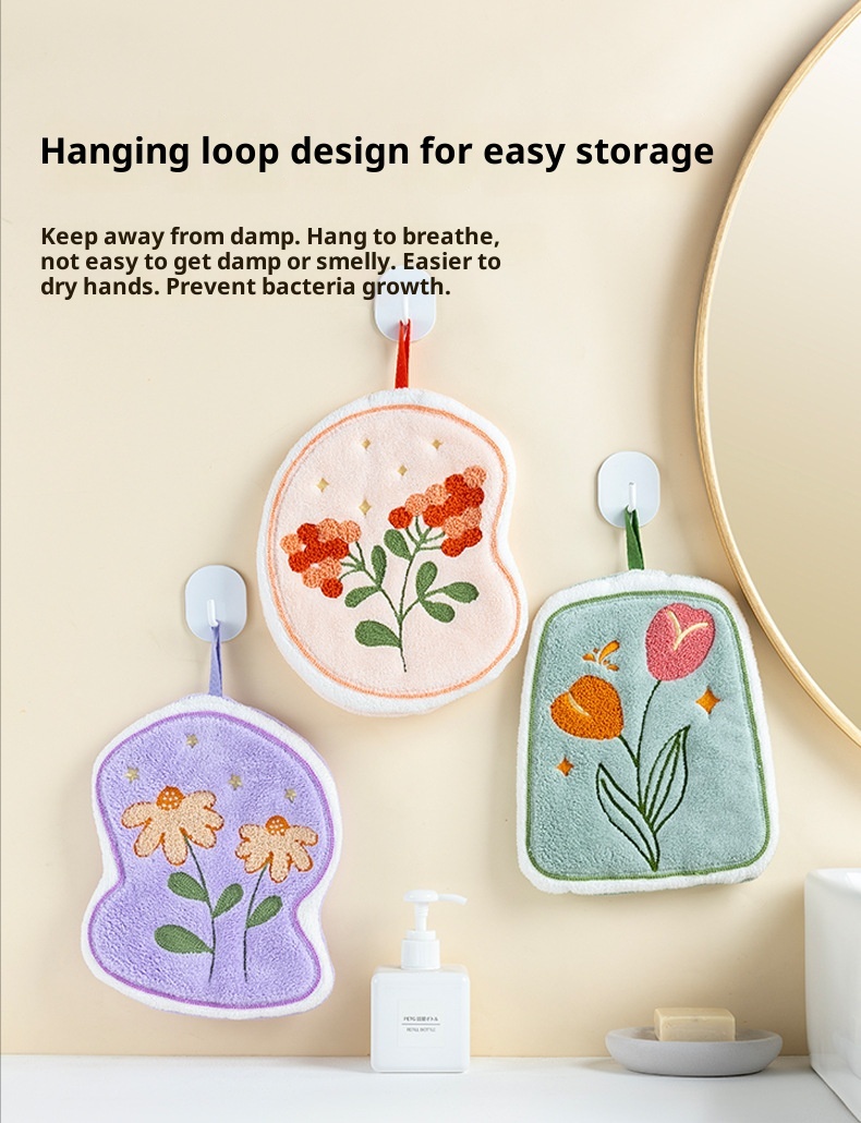 Lillian Cross-Border Flower Super Large Cute Hand Hanging Water-Saugen Thickened Coral Fleece Small Square Towel Manufacturer_voghion.com