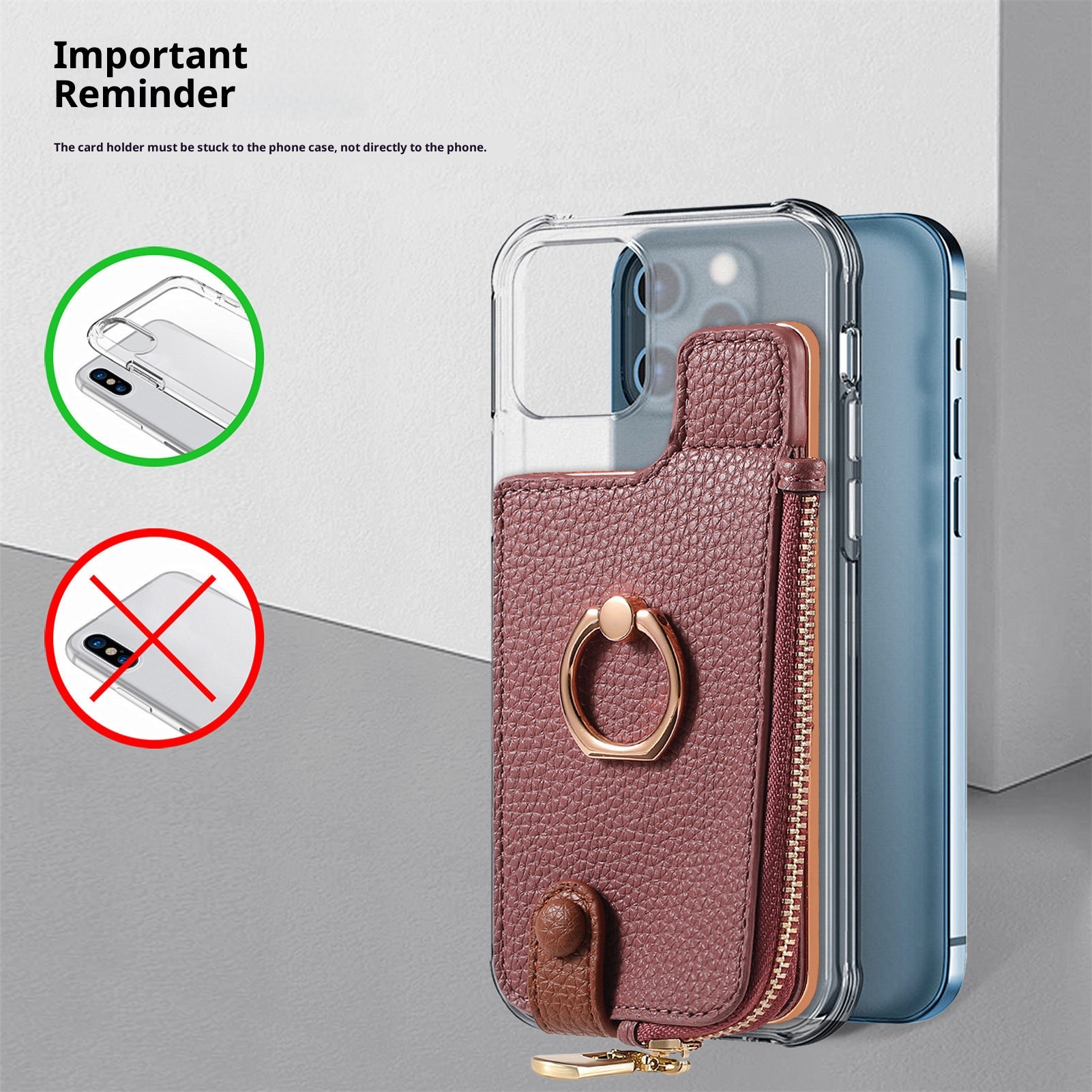 Portafoglio da polso in pelle con clip per monete e adesivo posteriore TechGlobe, porta carte d'identità antifurto RFID_voghion.com