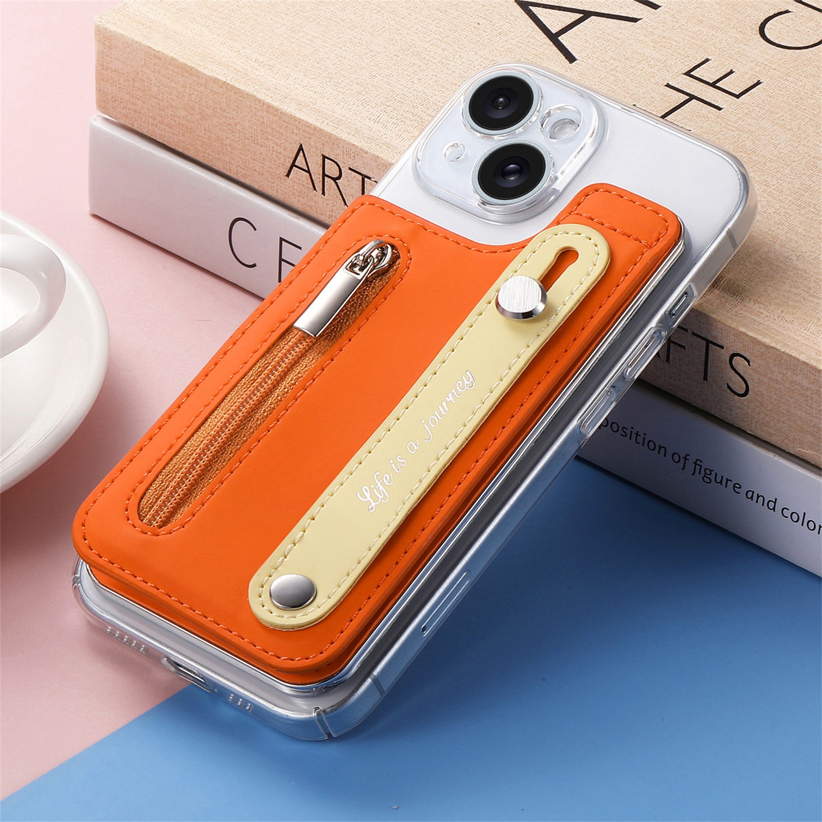 TechGlobe Macaron Color New Phone Flip Wrist Strap Storage Gift Case Back Adhesive Card Holder_voghion.com