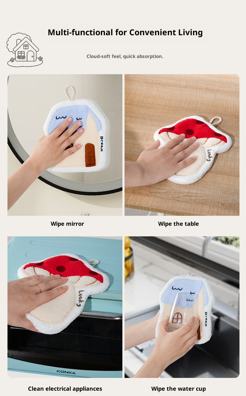 Lillian Cute Absorbent Hanging Plush Thickened Bathroom Handkerchief Hand Washing Small Square Towel Kitchen Cloth_voghion.com