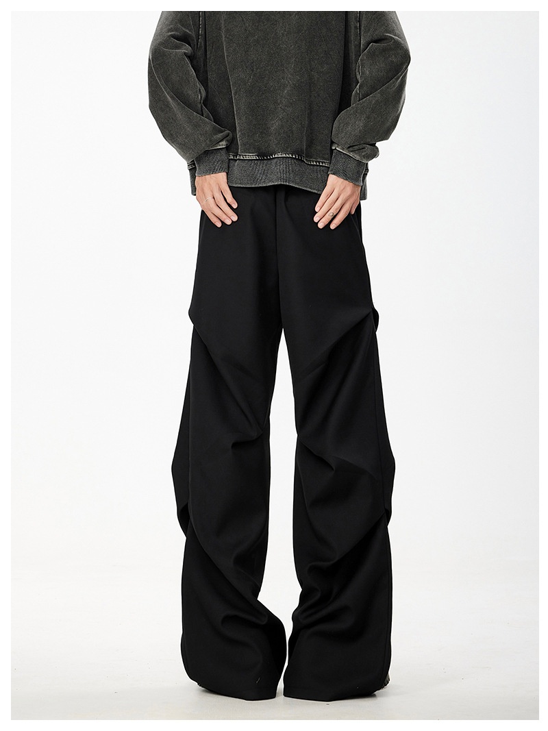 boy American Style Niche Pleated Flared Trousers Spring And Autumn Loose Versatile Draped Trendy Brand High-end Casual Pants_voghion.com