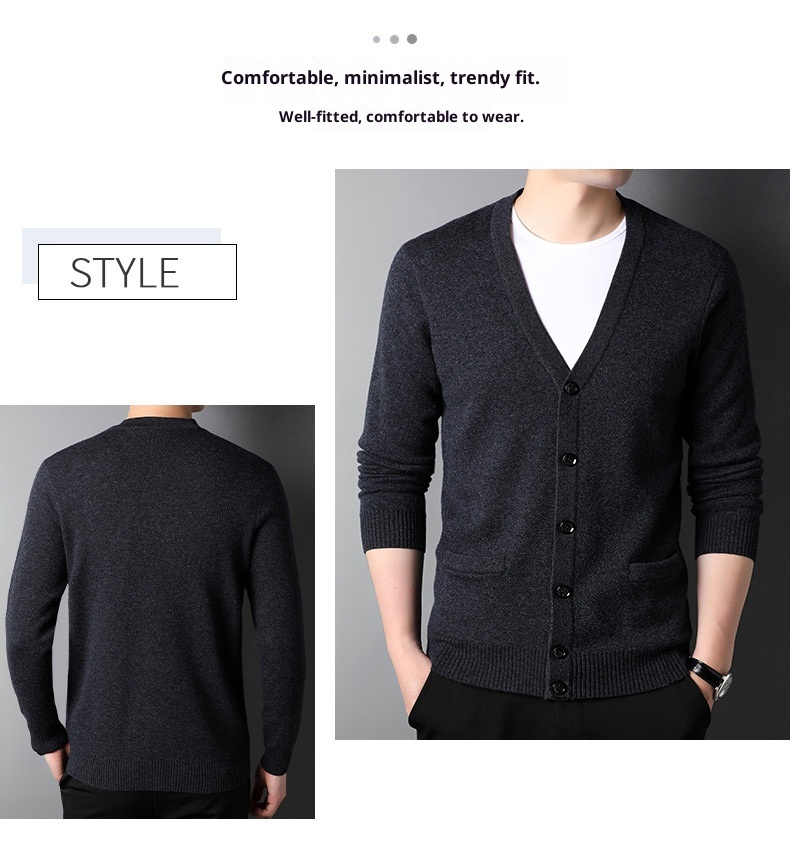boy Boy Boy Boy Factory Store Men's Casual Knitted Cardigan Winter Middle-aged And Young Thickened Warm Base Layer 100% Pure Wool_voghion.com