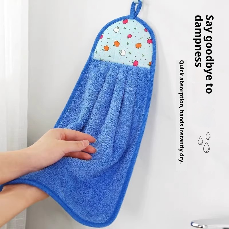 Lillian Coral Fleece Hanging Towel Extra Large Thickened Super Absorbent Kitchen Dishcloth Bathroom Hand Wiping Cloth_voghion.com