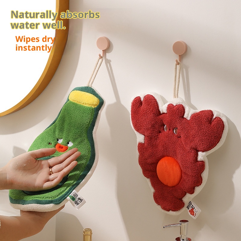 Lillian Creative Cute Cartoon Household Hanging Kitchen Hand Wiping Quick-Dry Thick Coral Fleece Towel Handkerchief_voghion.com