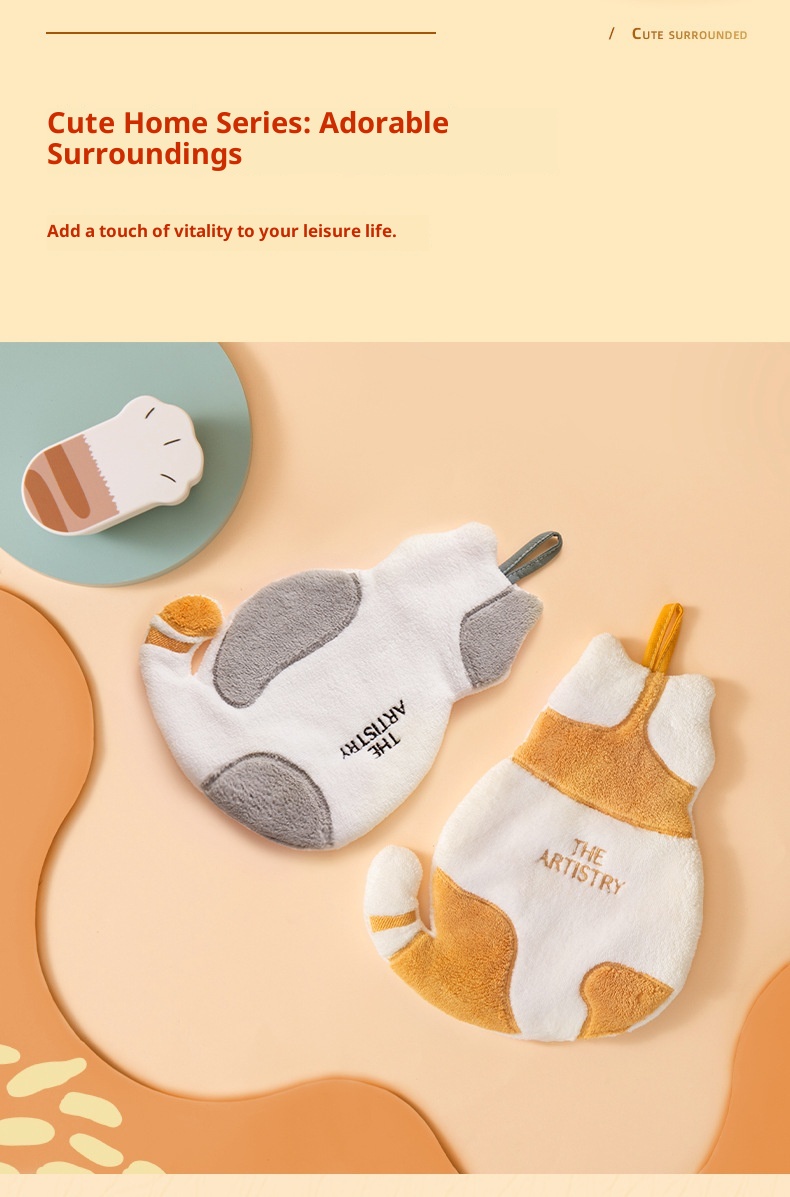 Lillian Cat Hanging Washing Children Cute Coral Fleece Towel Kitchen Super Absorbent Thickened Hand Wiping Cloth_voghion.com
