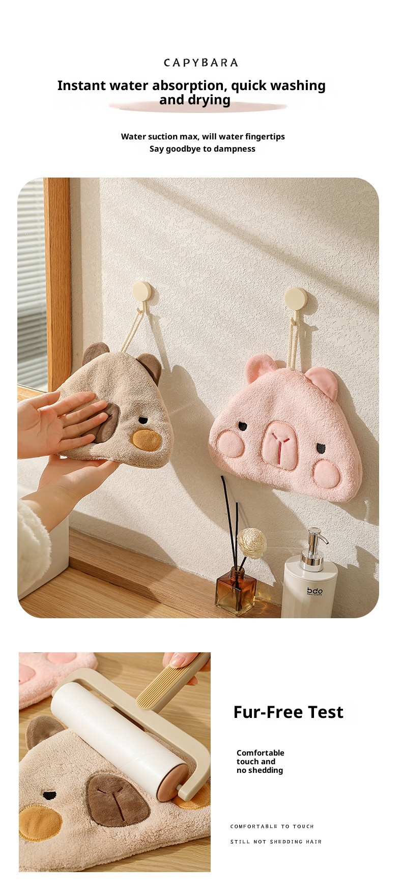 Lillian Capybara Coral Fleece Absorbent Quick-Dry Cartoon Children's Hanging Bathroom Hand Cloth Handkerchief Towel Cute_voghion.com