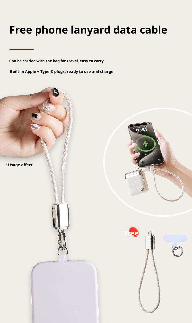 techglobe Cross-border Patent 3C Certification Mini Built-in Cable Bank 10000mAh Fast Charging Compact Portable Mobile Power_voghion.com
