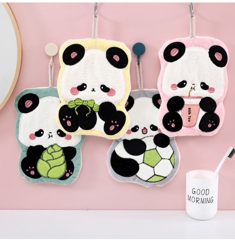 Asciugamano da tavolo in pile corallo per bambini, assorbente, anti-pelucchi, da appendere, a forma di panda, di Lillian Home Use_voghion.com