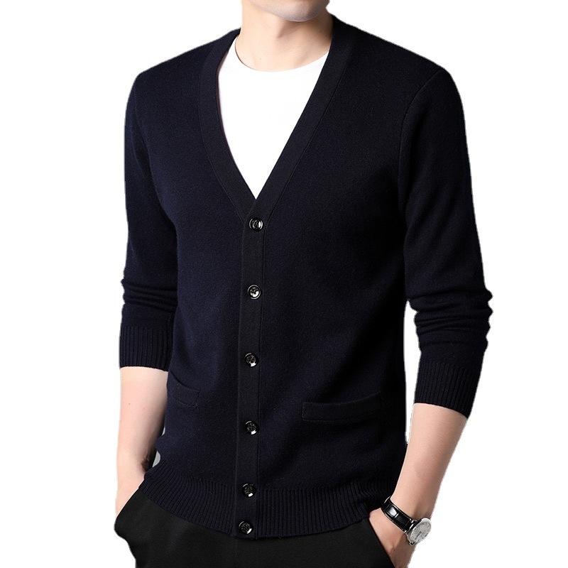 boy Boy Boy Boy Factory Store Men's Casual Knitted Cardigan Winter Middle-aged And Young Thickened Warm Base Layer 100% Pure Wool_voghion.com