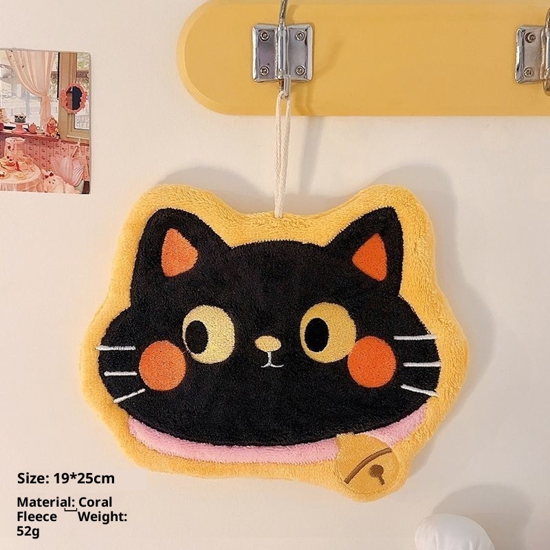 Lillian Cartoon Cute Cat Hanging Hand Household Kitchen Bathroom Thickened Coral Absorbent Cloth Towel_voghion.com