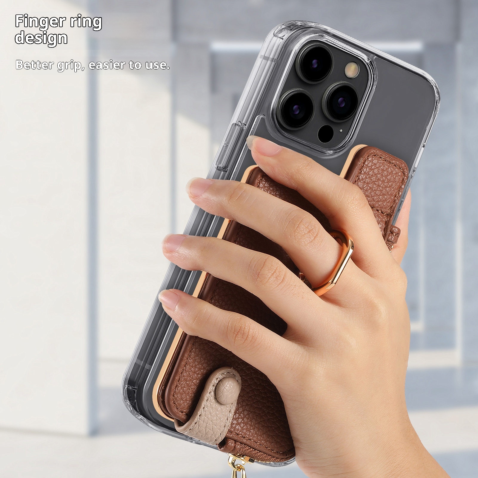 Portafoglio da polso in pelle con clip per monete e adesivo posteriore TechGlobe, porta carte d'identità antifurto RFID_voghion.com