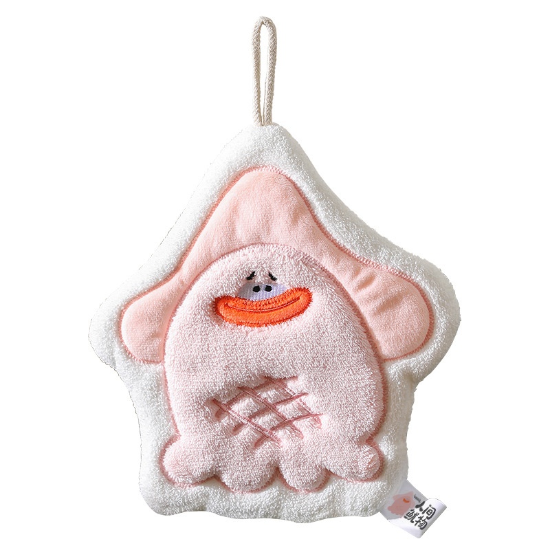 Lillian Cute Cartoon Hanging Three-Layer Thickened Coral Fleece Kitchen Bathroom Quick-Dry Hand Towel Handkerchief_voghion.com
