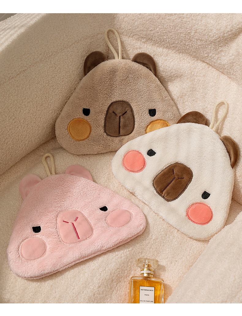 Lillian Capybara Coral Fleece Absorbent Quick-Dry Cartoon Children's Hanging Bathroom Hand Cloth Handkerchief Towel Cute_voghion.com