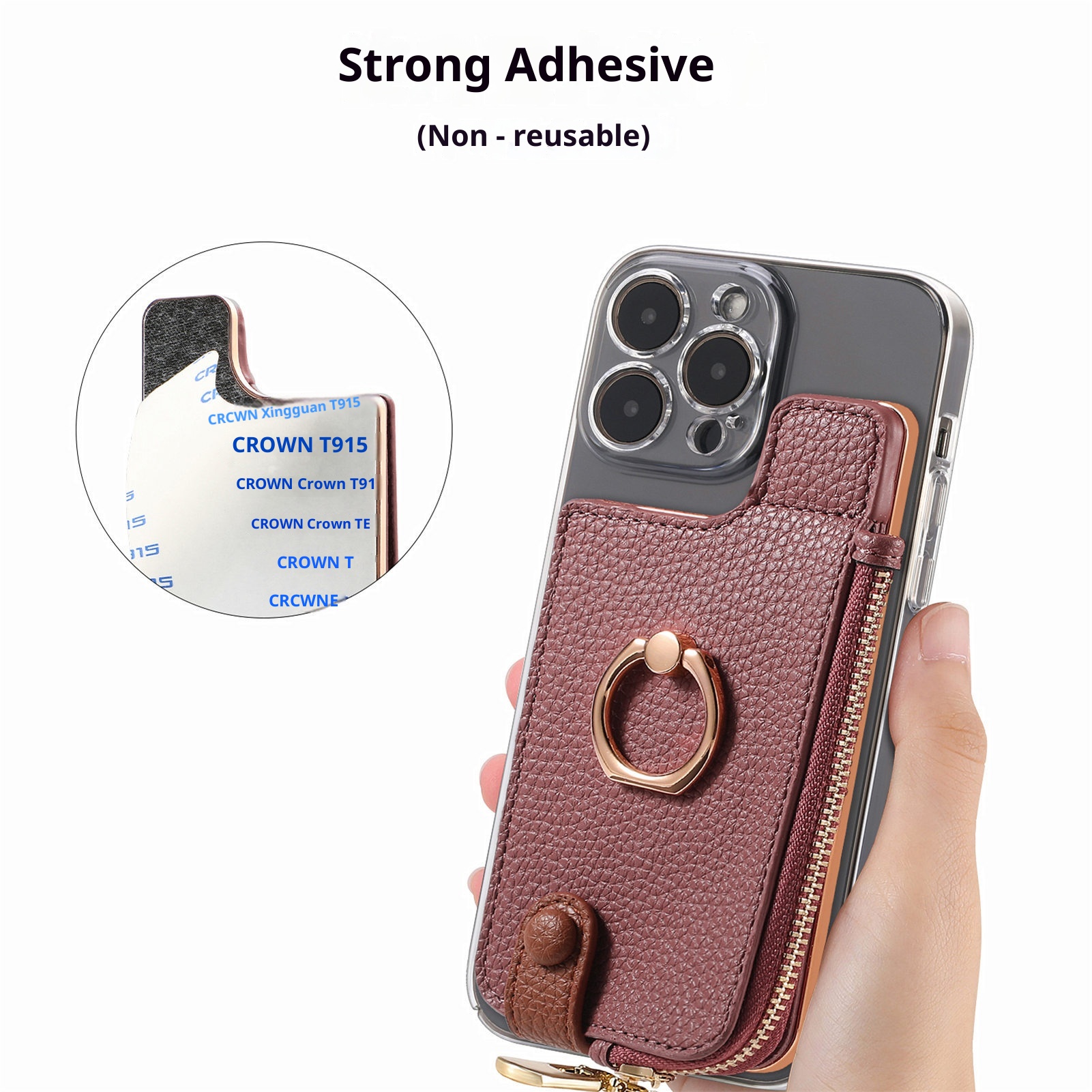 Portafoglio da polso in pelle con clip per monete e adesivo posteriore TechGlobe, porta carte d'identità antifurto RFID_voghion.com