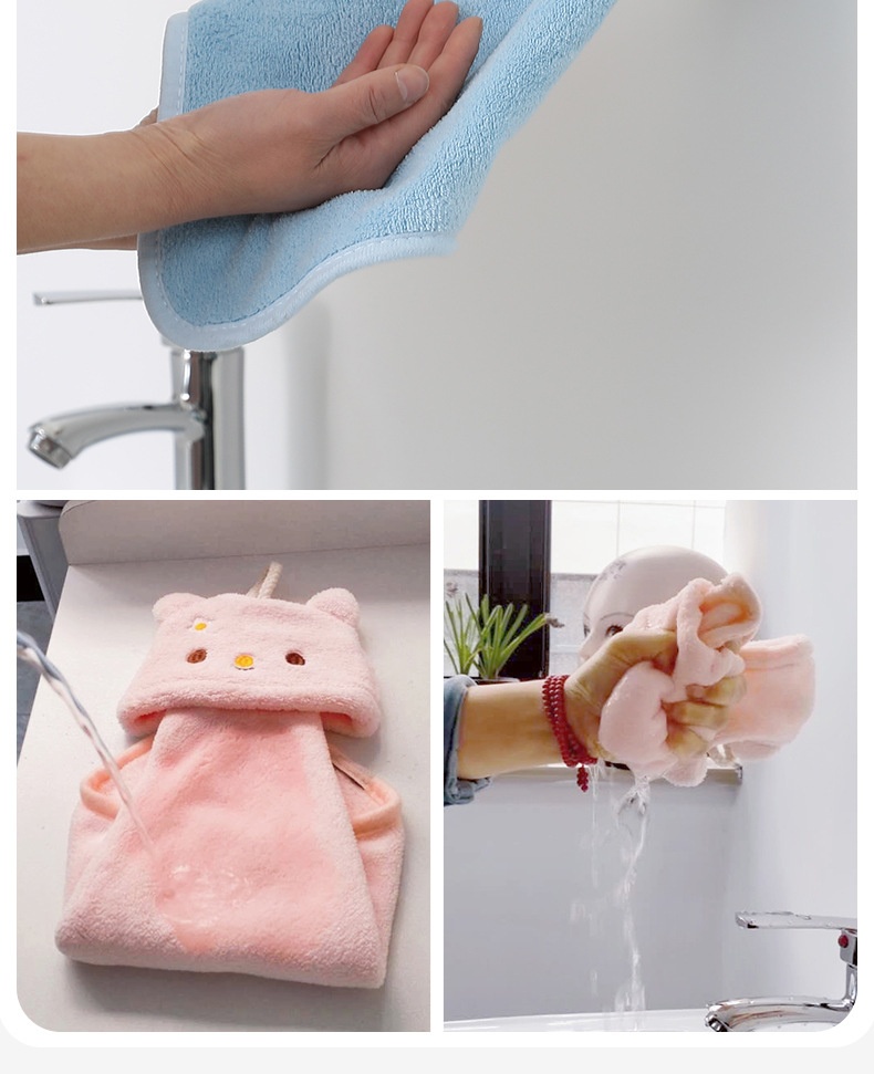 Lillian Wholesale Cartoon Cute Children's Kitchen Bathroom Washing Absorbent Coral Fleece Hanging Hand Towel_voghion.com