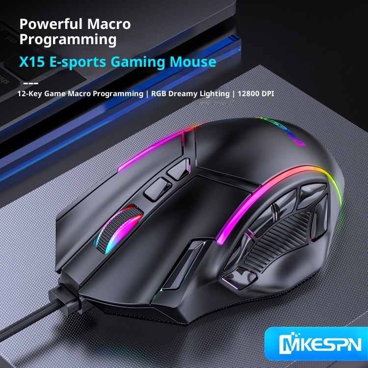 Techglobe Full-Speed 12800DPI 12-Button Macro Definition Wired RGB Gaming Mouse Wholesale Starting From One Piece Computer_voghion.com