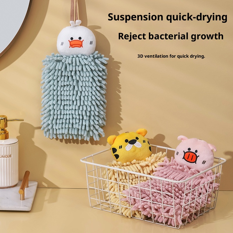 Lillian Cute Cartoon Chenille Ball Kitchen Bathroom Hanging Hand Absorbent Towel Thickened_voghion.com