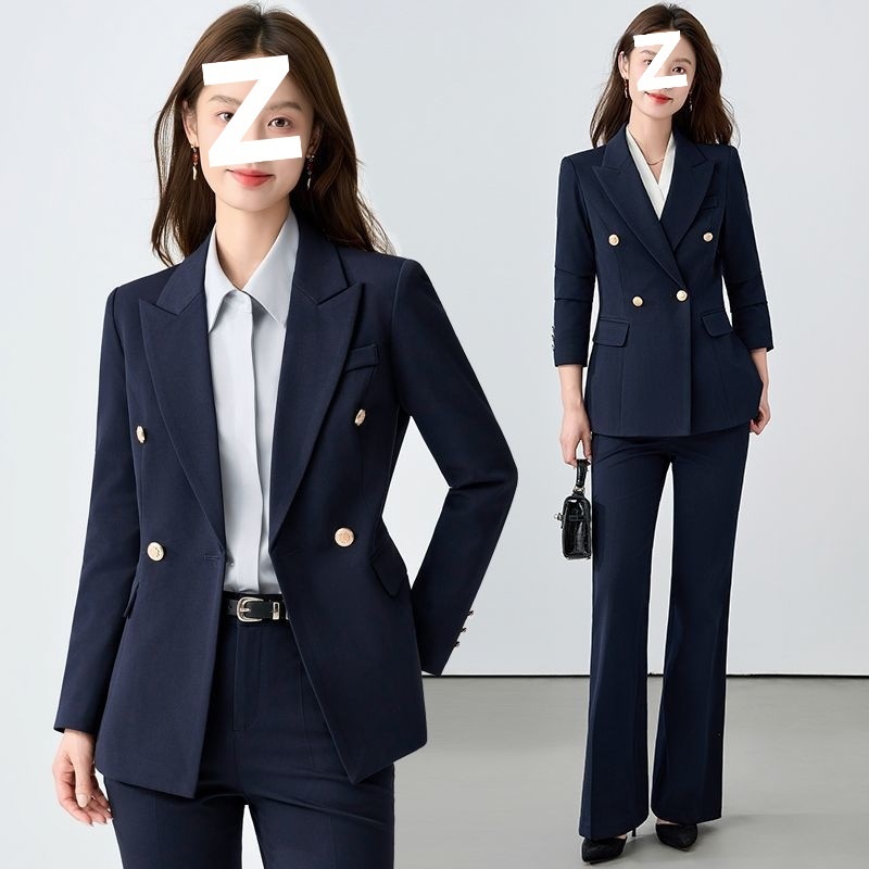 girl Girl Gray Set For Women, Double-Breasted, Petite Formal Wear, College Student Exam Interview Professional Suit_voghion.com