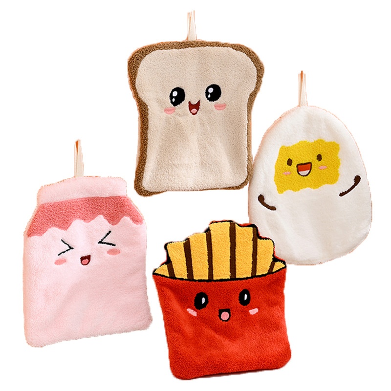 Lillian French Fries Family Hanging Hand Absorbent, Large And Thick, Odorless Coral Fleece Square Towel, Kitchen Handkerchief_voghion.com