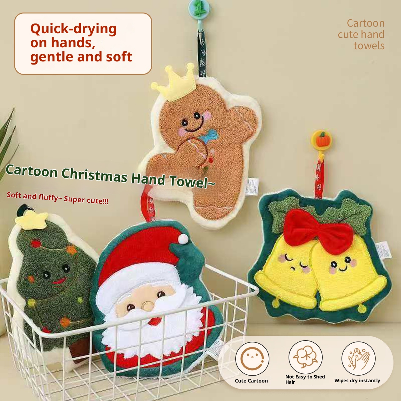 Lillian Cross-Border Creative Christmas Kitchen Household Cartoon Hand Absorbent Children's Hanging Small Towel_voghion.com
