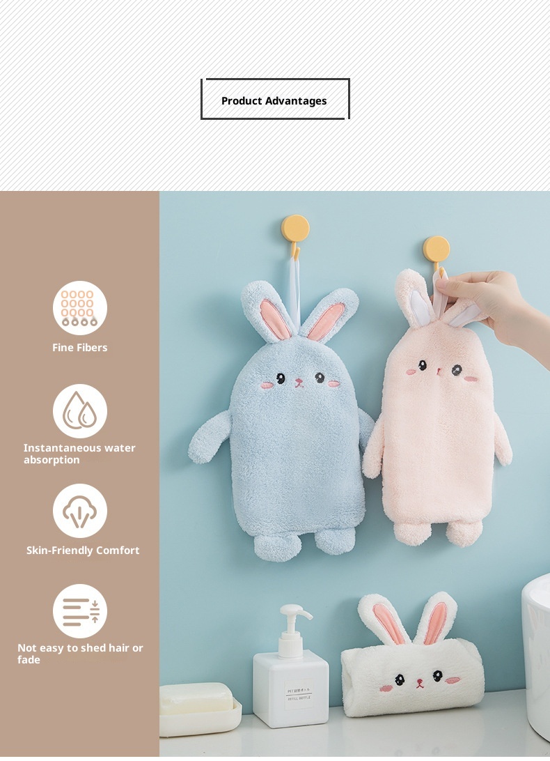 Lillian Cute Rabbit Coral Fleece Cartoon Hanging Household Kitchen Thickened Absorbent Hand Wiping Towel Manufacturer Direct_voghion.com