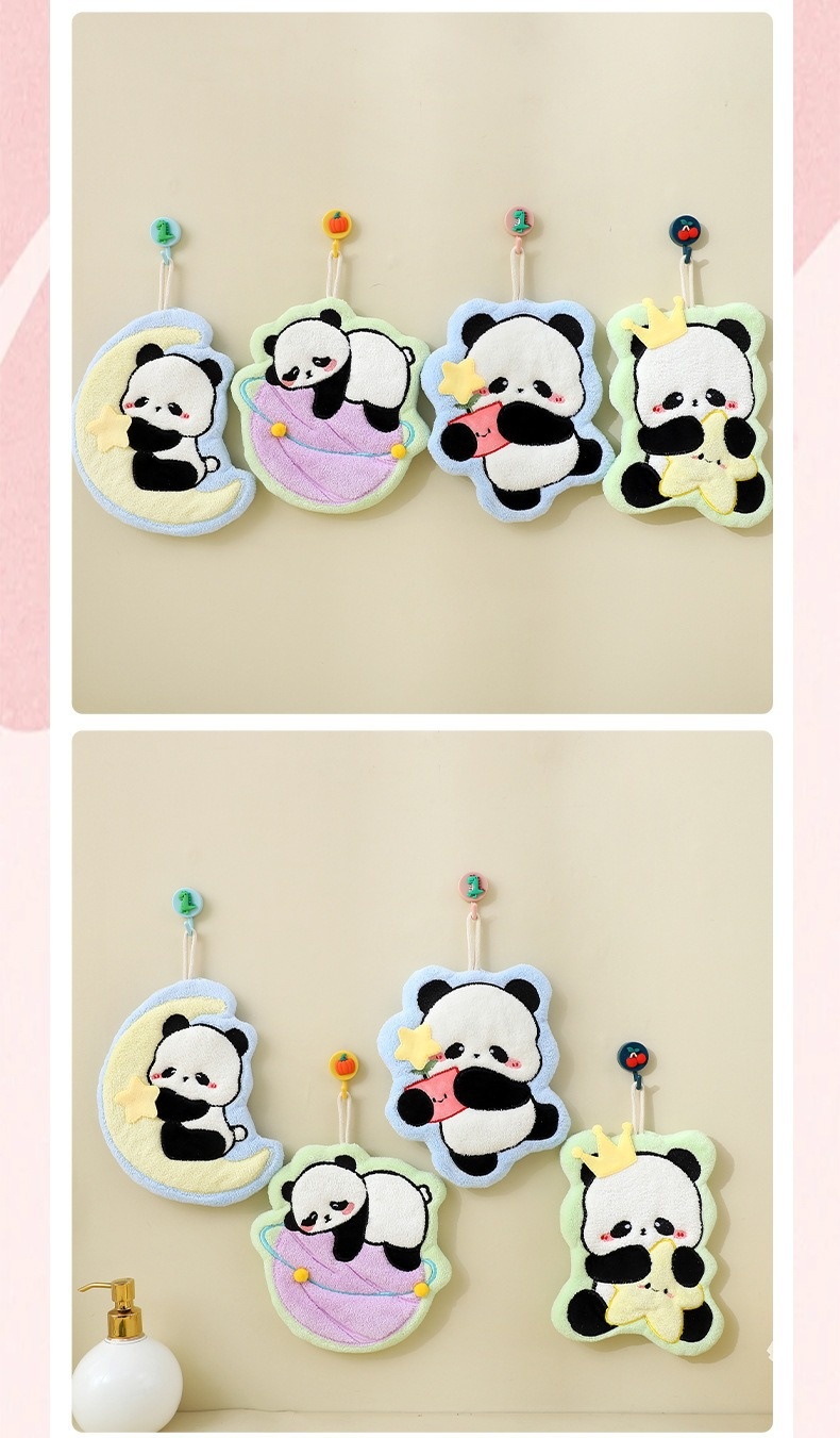 Lillian Children's Panda Hand Towel Hanging Coral Fleece Kitchen Cloth Bathroom Absorbent Quick-Dry Odorless Cute Handkerchief_voghion.com